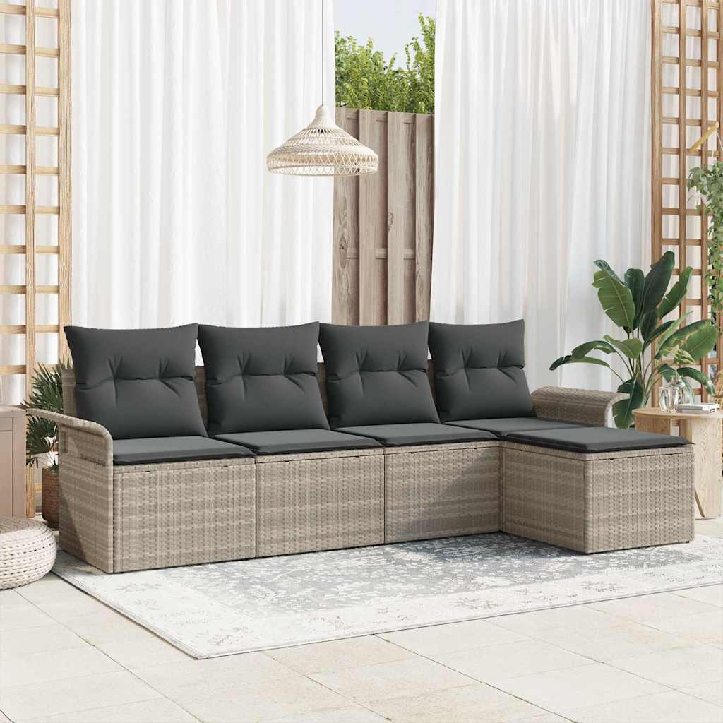 Sofá de exterior con cojín 5 pcs Beige ratán sintético