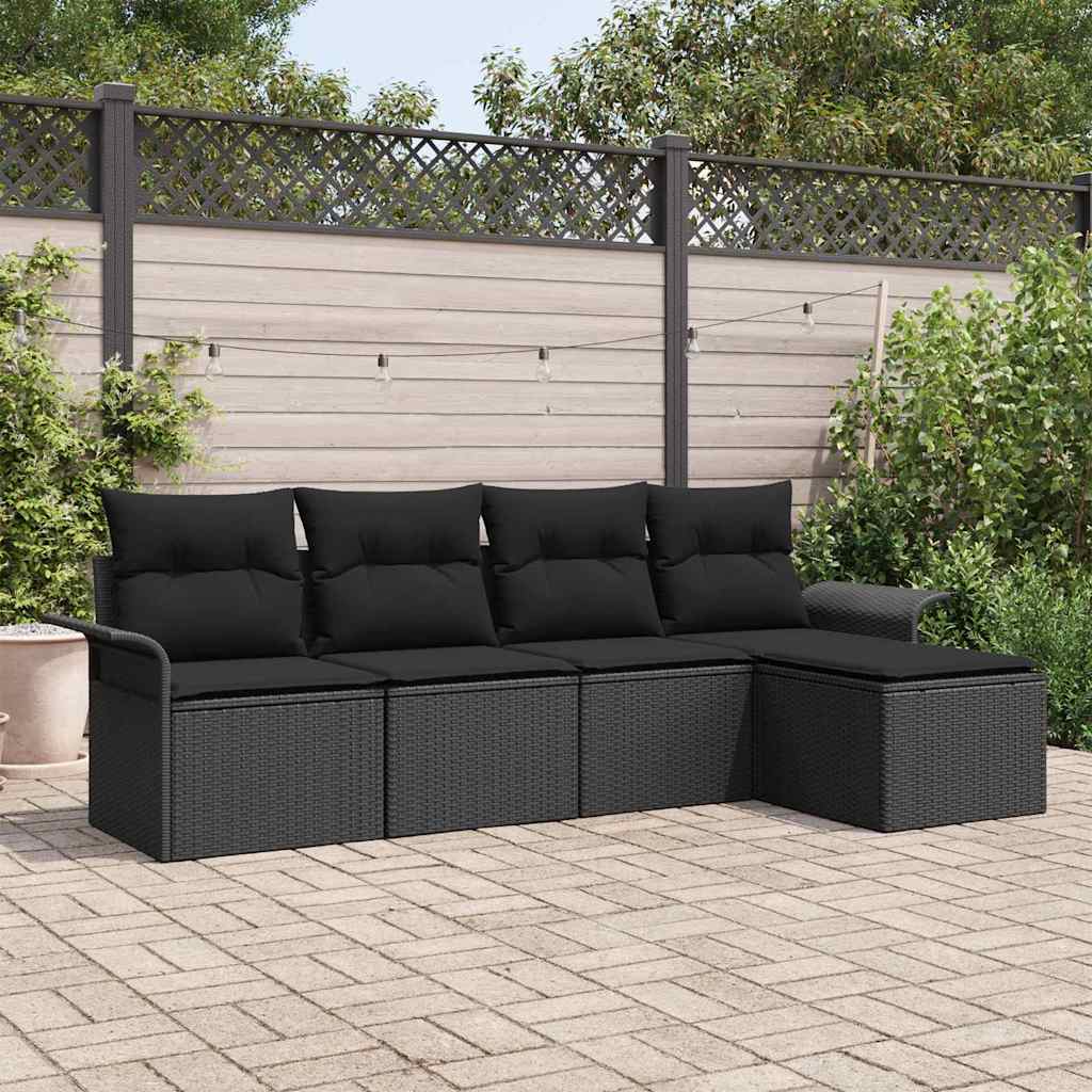 Sofá de exterior con cojín 5 pcs Beige ratán sintético