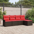 Conjunto de sofá de jardín 5 pcs Marrón ratán sintético