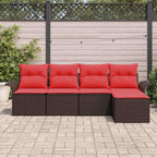 Conjunto de sofá de jardín 5 pcs Marrón ratán sintético