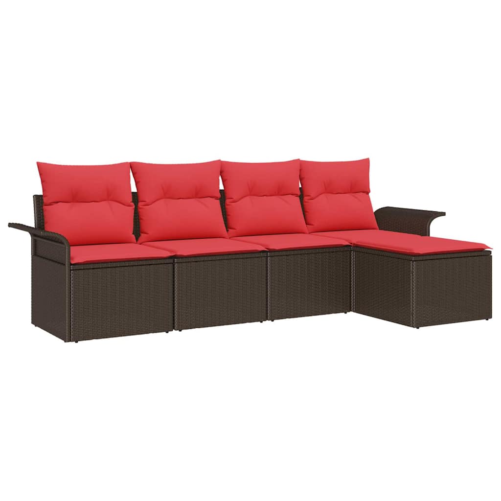 Conjunto de sofá de jardín 5 pcs Marrón ratán sintético
