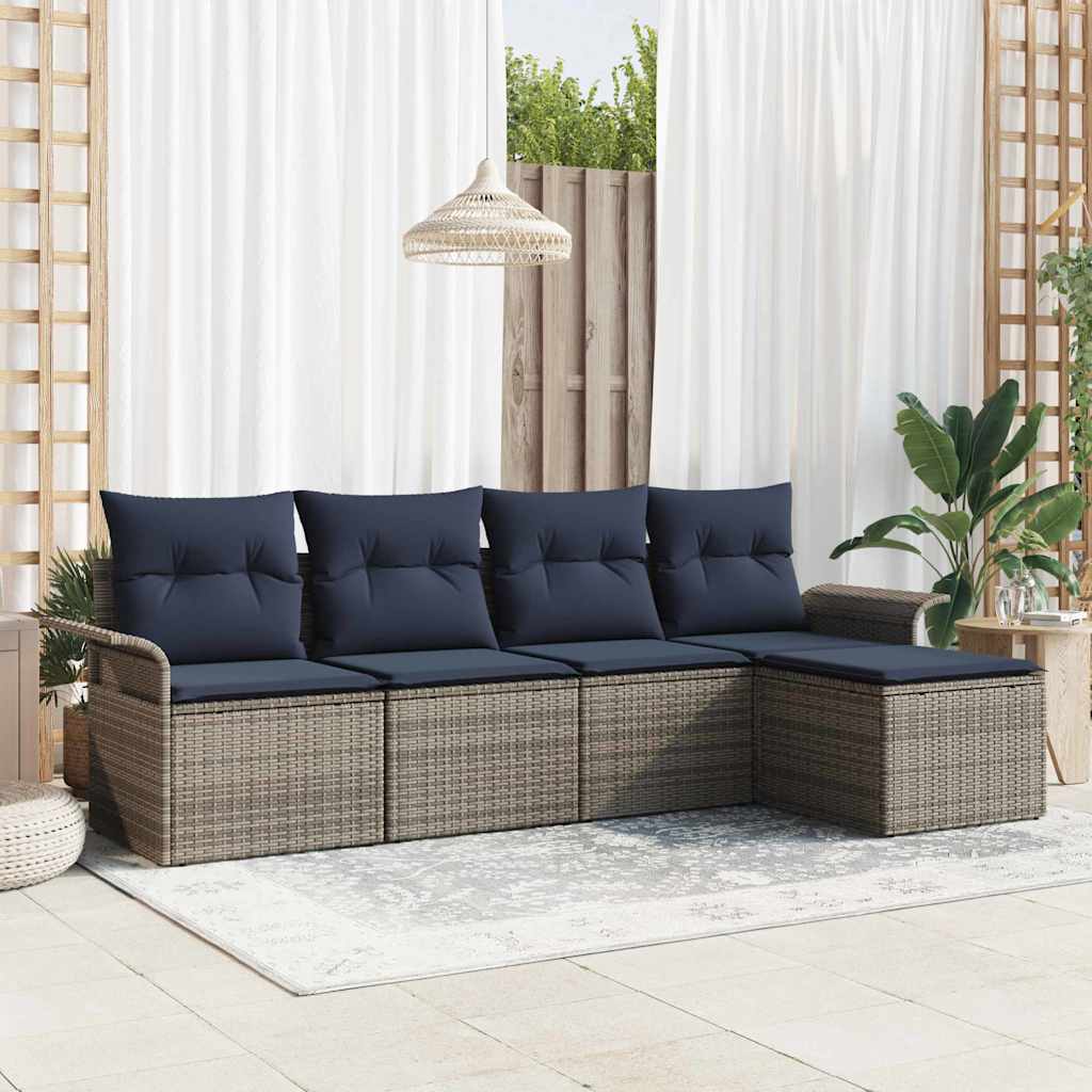 Conjunto de sofá de jardín con cojín 5 pcs Gris ratán sintético