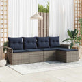 Conjunto de sofá de jardín con cojín 5 pcs Gris ratán sintético