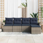 Conjunto de sofá de jardín con cojín 5 pcs Gris ratán sintético