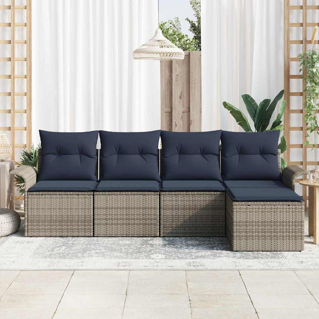 Conjunto de sofá de jardín con cojín 5 pcs Gris ratán sintético