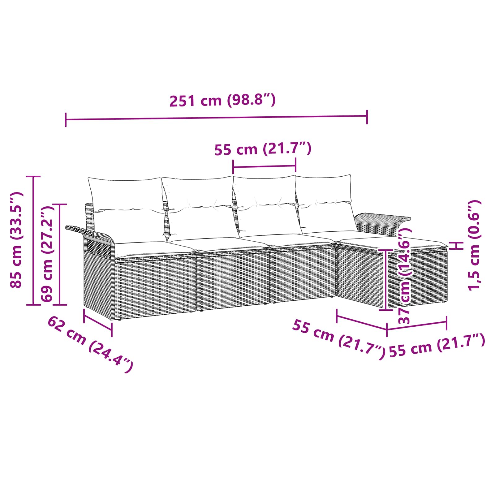 Conjunto de sofá de jardín con cojín 5 pcs Gris ratán sintético