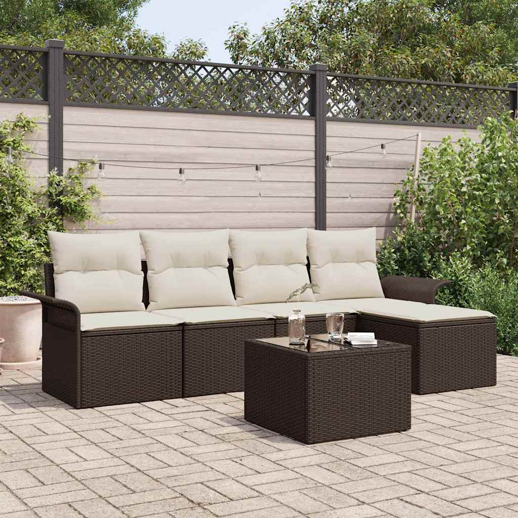 Sofá de exterior con cojín 5 pcs Beige ratán sintético