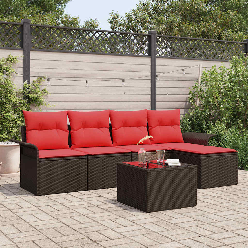 Conjunto de sofá de jardín 6 pcs Marrón ratán sintético
