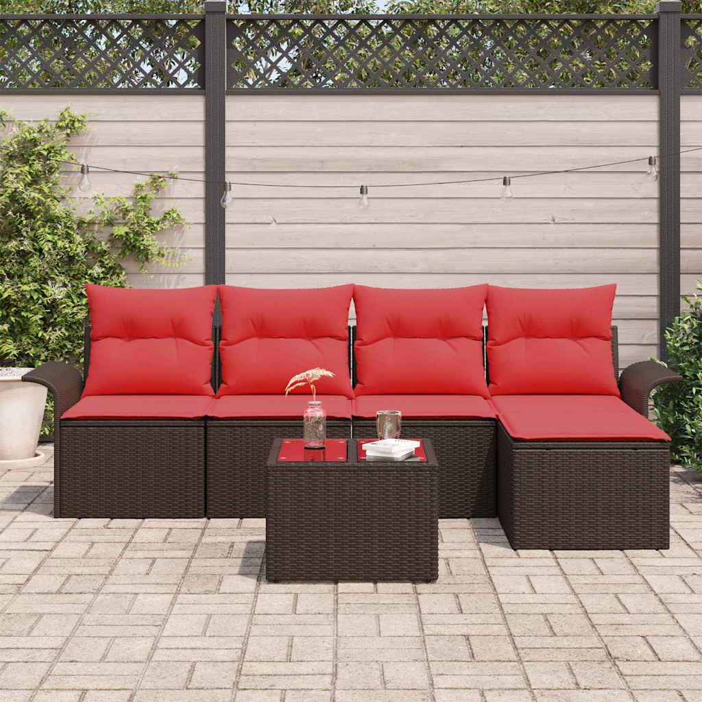 Conjunto de sofá de jardín 6 pcs Marrón ratán sintético