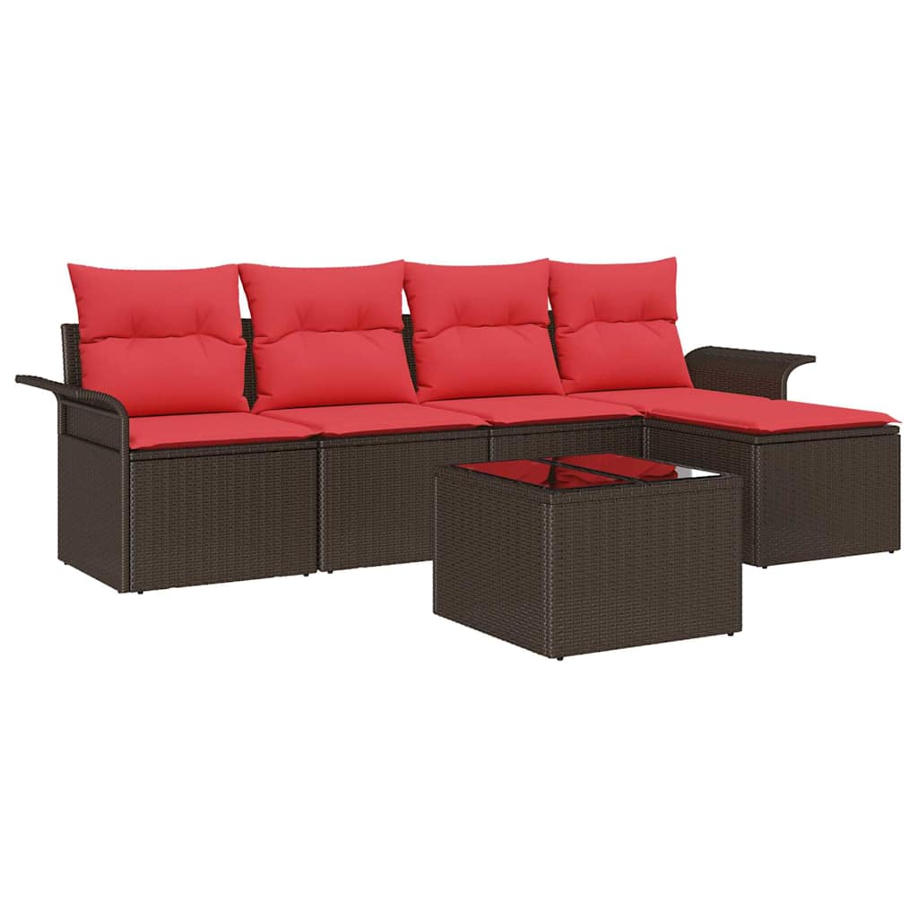 Conjunto de sofá de jardín 6 pcs Marrón ratán sintético
