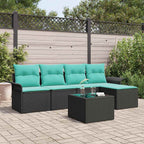 Conjunto de sofá de jardín 6 pcs Negro ratán sintético
