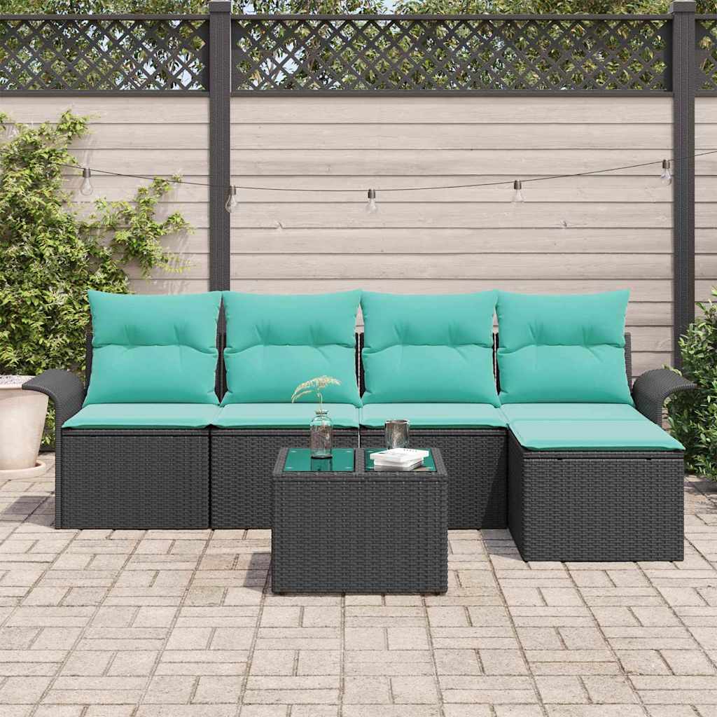Conjunto de sofá de jardín 6 pcs Negro ratán sintético