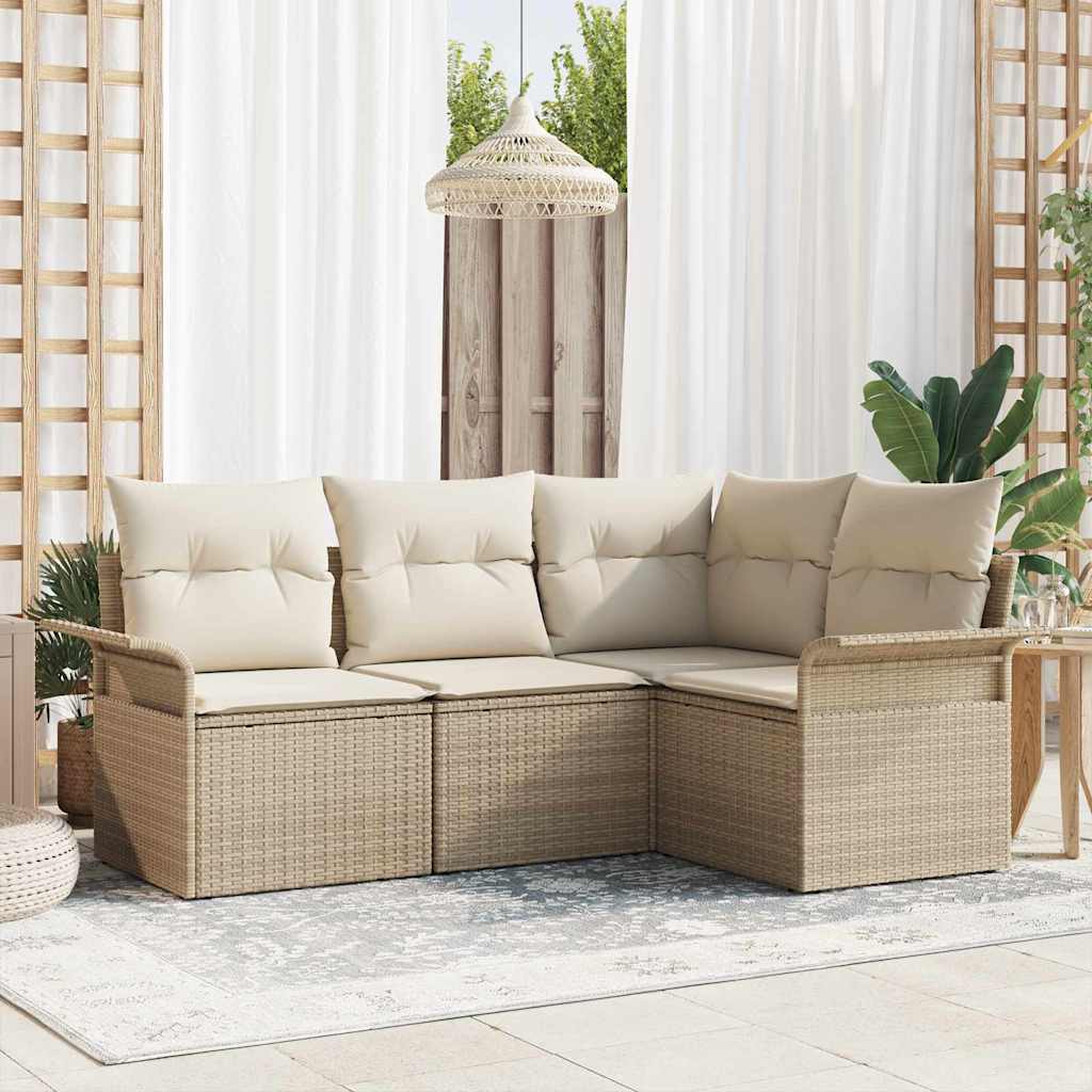 Conjunto de sofá de jardín 4 pcs Beige ratán sintético