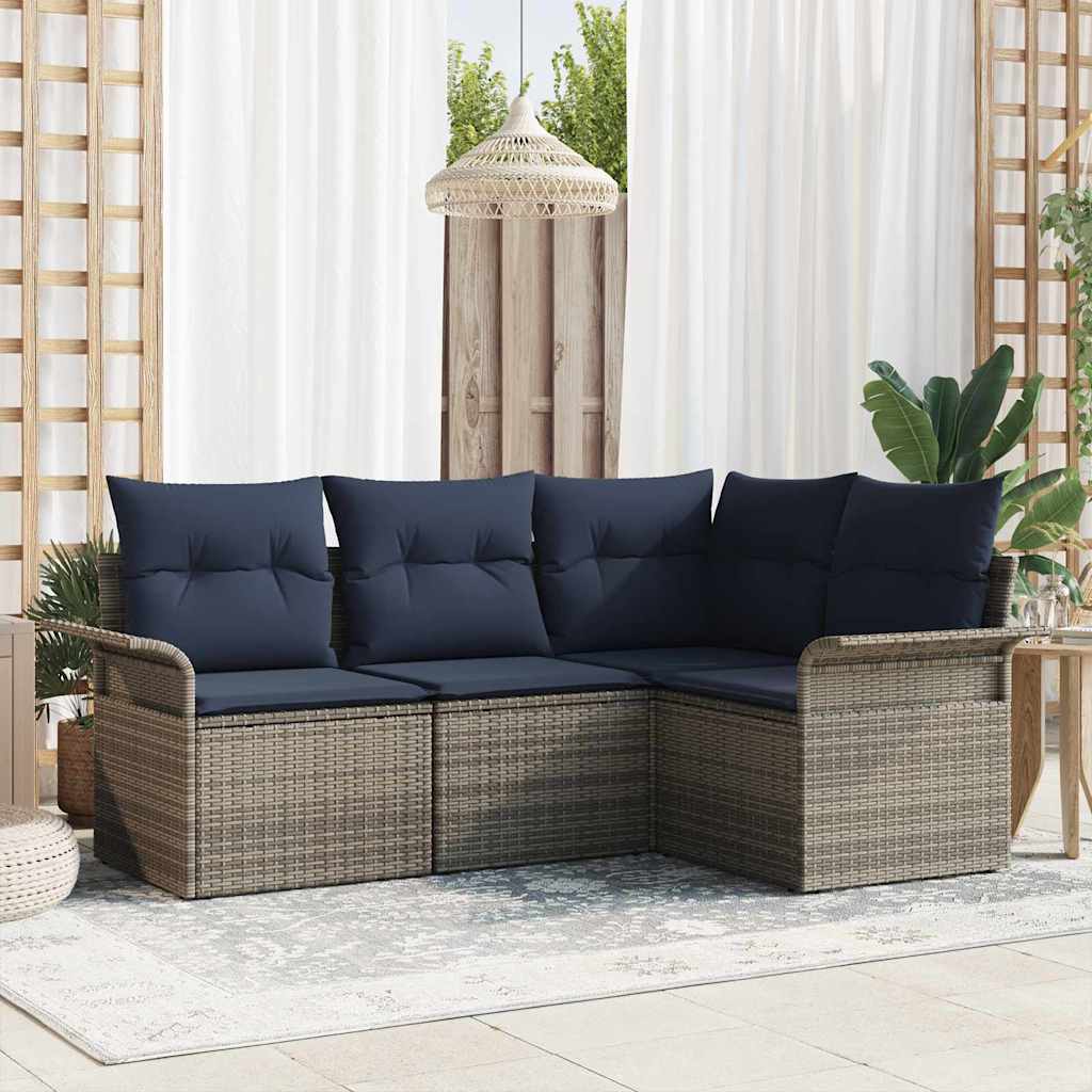 Conjunto de sofá de jardín con cojín 4 pcs Gris ratán sintético