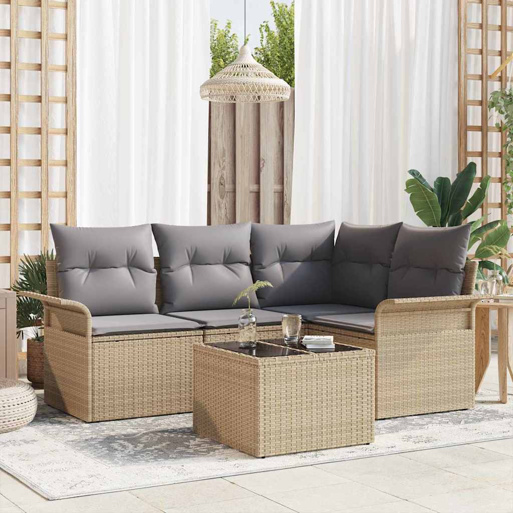 Conjunto de sofá de jardín 4 pcs Beige ratán sintético