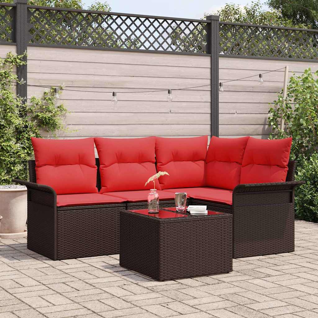 Conjunto de sofá de jardín 5 pcs Marrón ratán sintético
