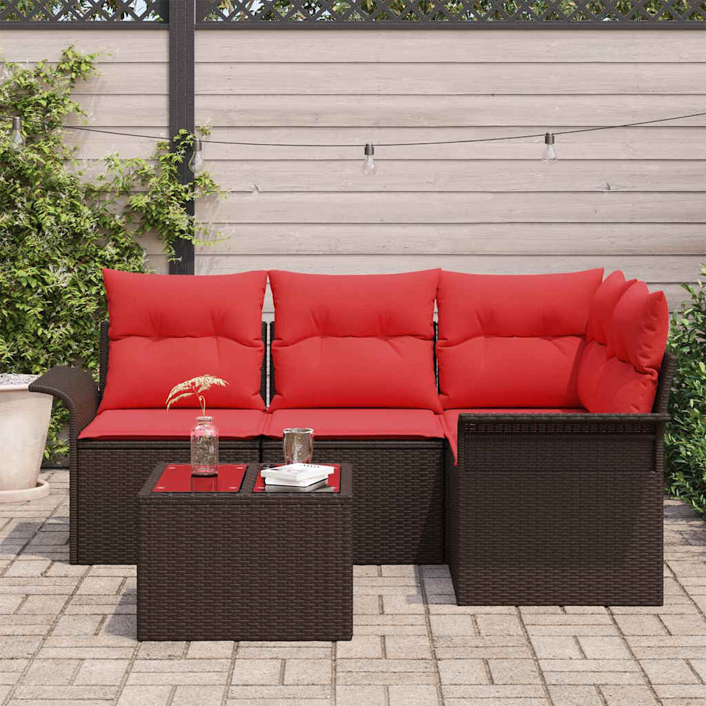 Conjunto de sofá de jardín 5 pcs Marrón ratán sintético