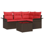 Conjunto de sofá de jardín 5 pcs Marrón ratán sintético