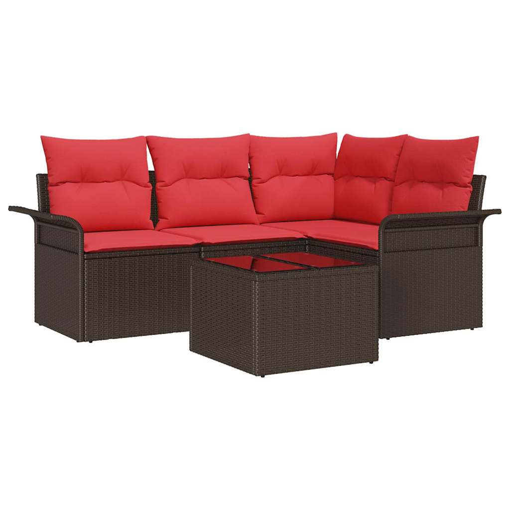 Conjunto de sofá de jardín 5 pcs Marrón ratán sintético