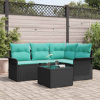 Conjunto de sofá de jardín 5 pcs Negro ratán sintético