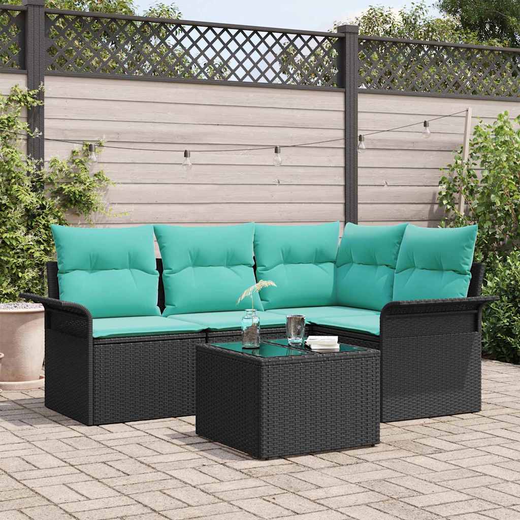 Conjunto de sofá de jardín 5 pcs Negro ratán sintético