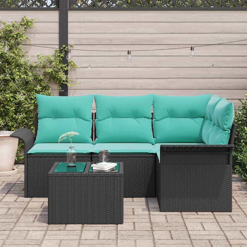 Conjunto de sofá de jardín 5 pcs Negro ratán sintético