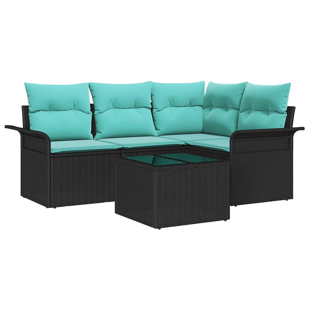 Conjunto de sofá de jardín 5 pcs Negro ratán sintético
