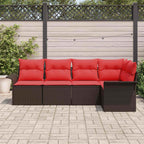 Conjunto de sofá de jardín 5 pcs Marrón ratán sintético