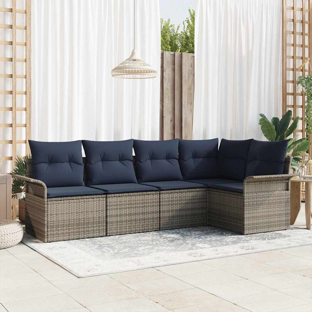 Conjunto de sofá de jardín 5 pcs Marrón ratán sintético