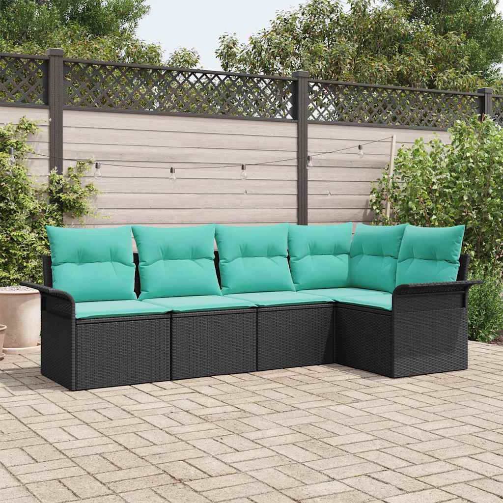 Conjunto de sofá de jardín 5 pcs Marrón ratán sintético