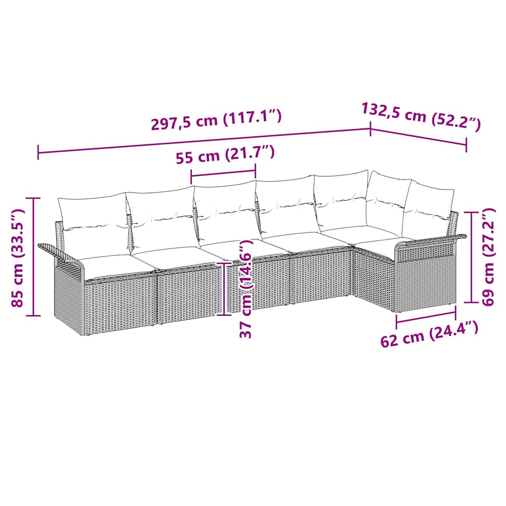 Conjunto de sofá de jardín 6 pcs Beige ratán sintético