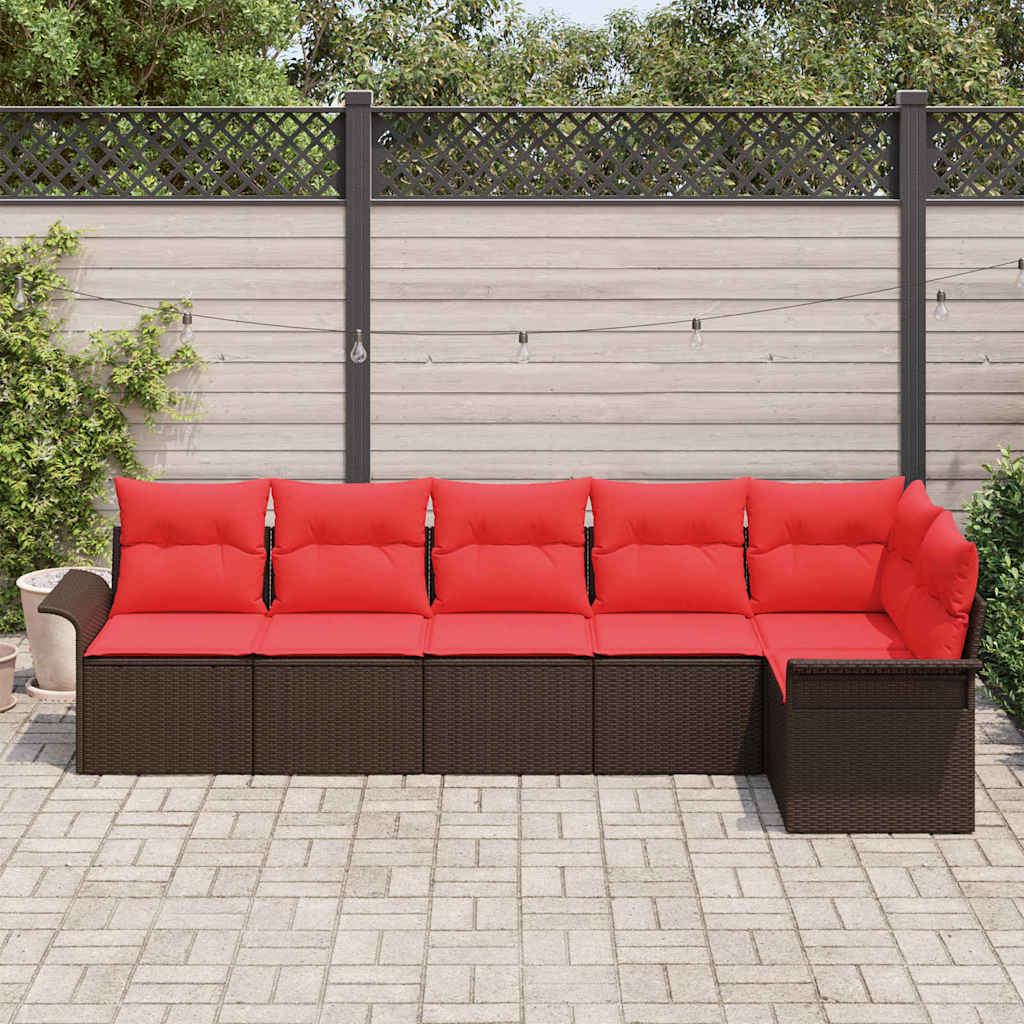 Conjunto de sofá de jardín 6 pcs Marrón ratán sintético