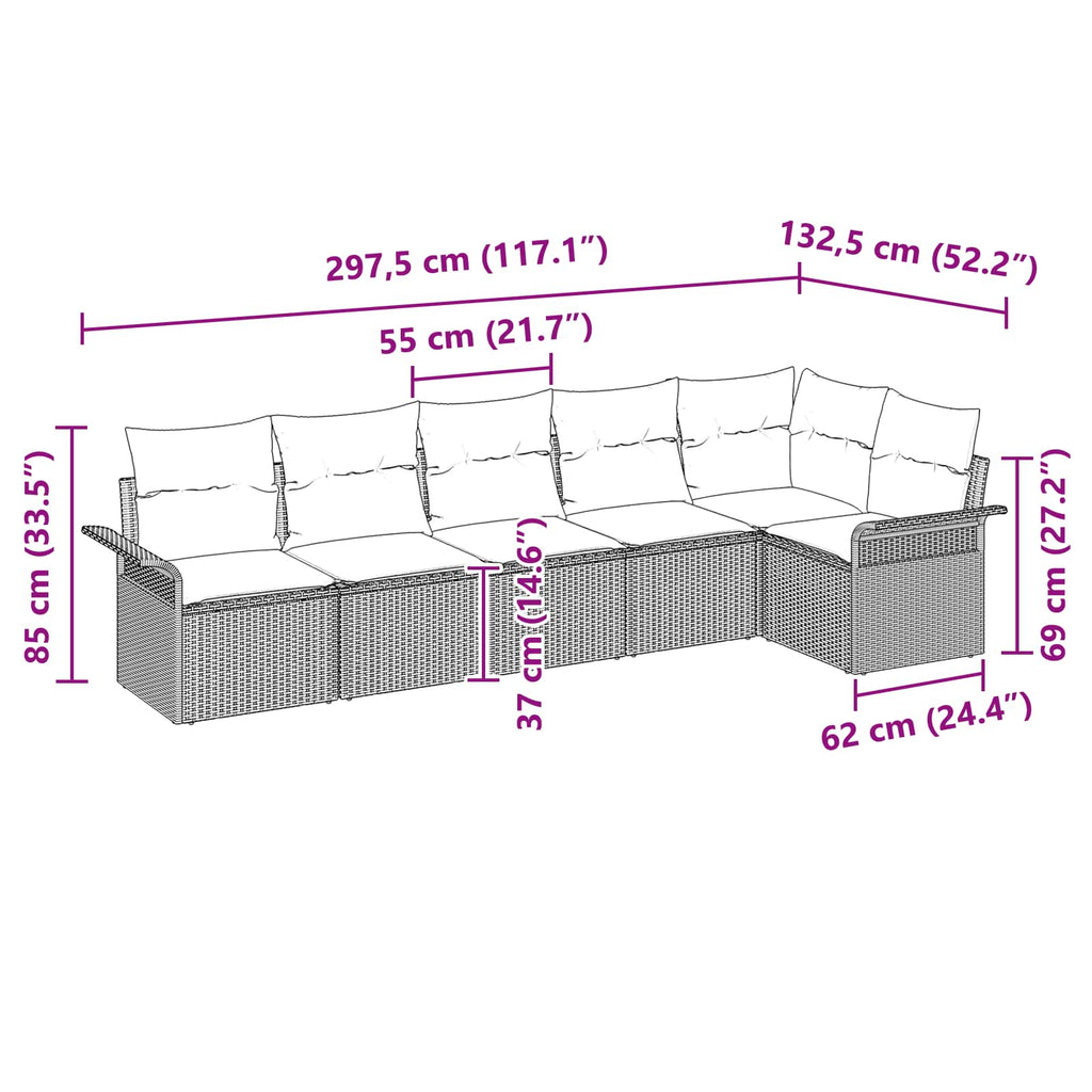 Conjunto de sofá de jardín 6 pcs Marrón ratán sintético