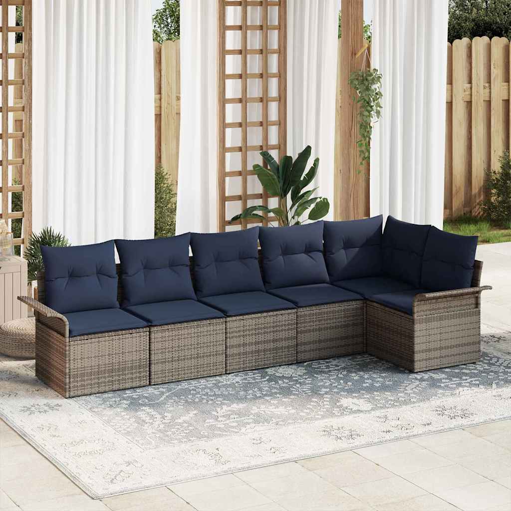 Conjunto de sofá de jardín 6 pcs Marrón ratán sintético