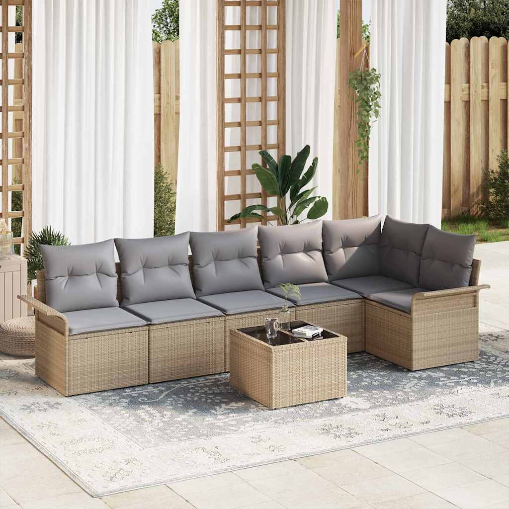 Conjunto de sofá de jardín 6 pcs Beige ratán sintético