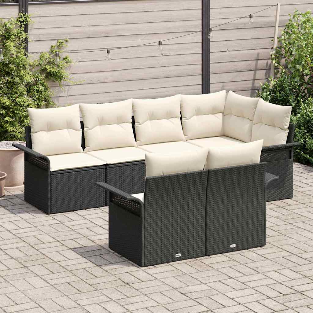 Conjunto de sofá de jardín 7 pcs Negro ratán sintético