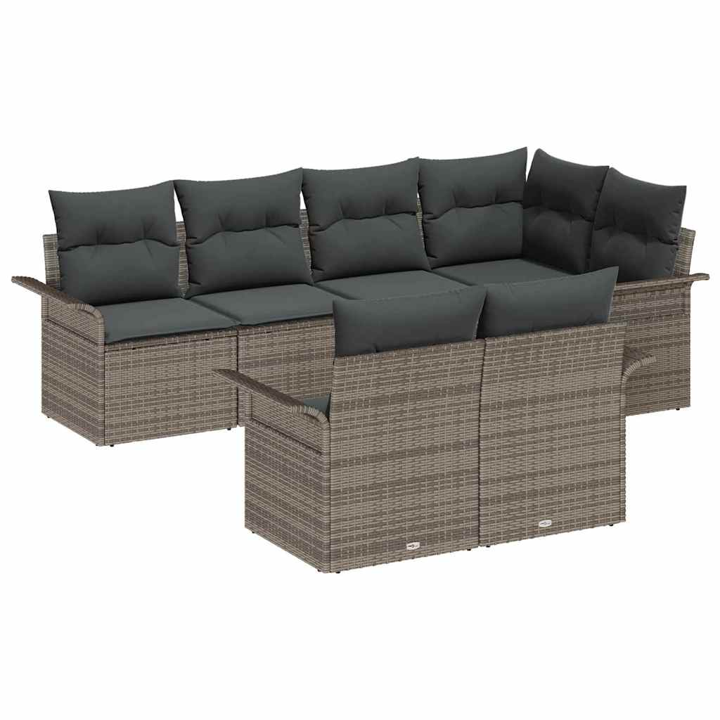 Conjunto de sofá de jardín con cojín 7 pcs Gris ratán sintético