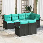 Conjunto de sofá de jardín 7 pcs Negro ratán sintético