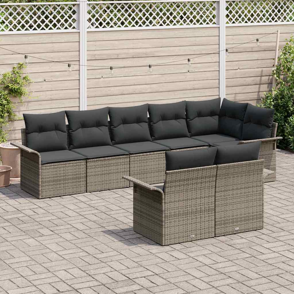 Conjunto de sofá de jardín con cojín 8 pcs Gris ratán sintético