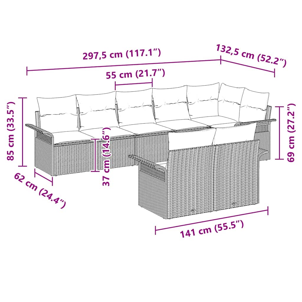 Conjunto de sofá de jardín 8 pcs Beige ratán sintético
