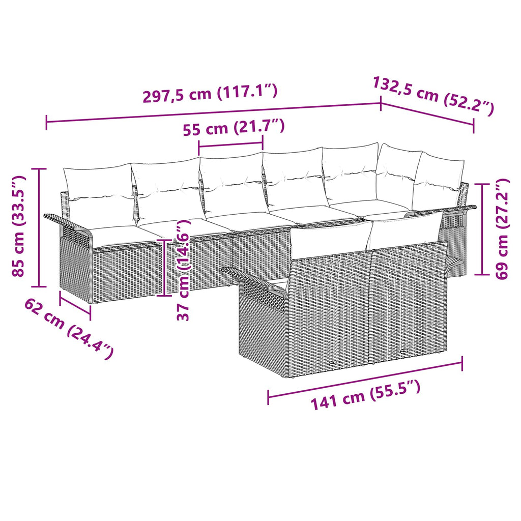 Conjunto de sofá de jardín 8 pcs Marrón ratán sintético