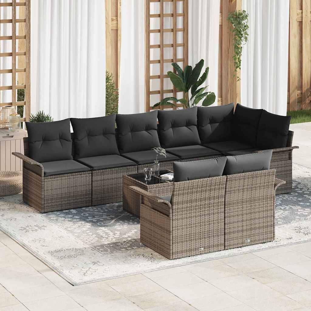 Conjunto de sofá de jardín con cojín 8 pcs Gris ratán sintético