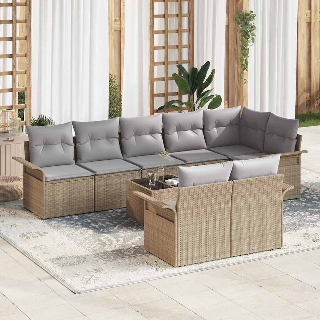 Conjunto de sofá de jardín con cojín 8 pcs Gris ratán sintético