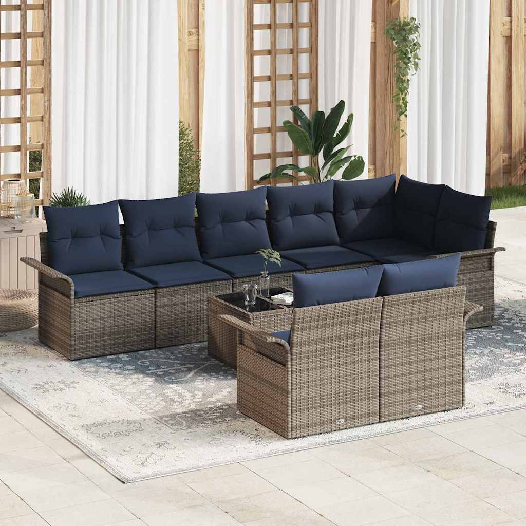 Conjunto de sofá de jardim 8 peças em vime sintético castanho