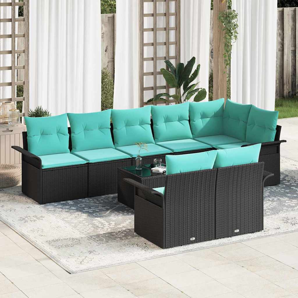 Conjunto de sofá de jardim 8 peças em vime sintético castanho