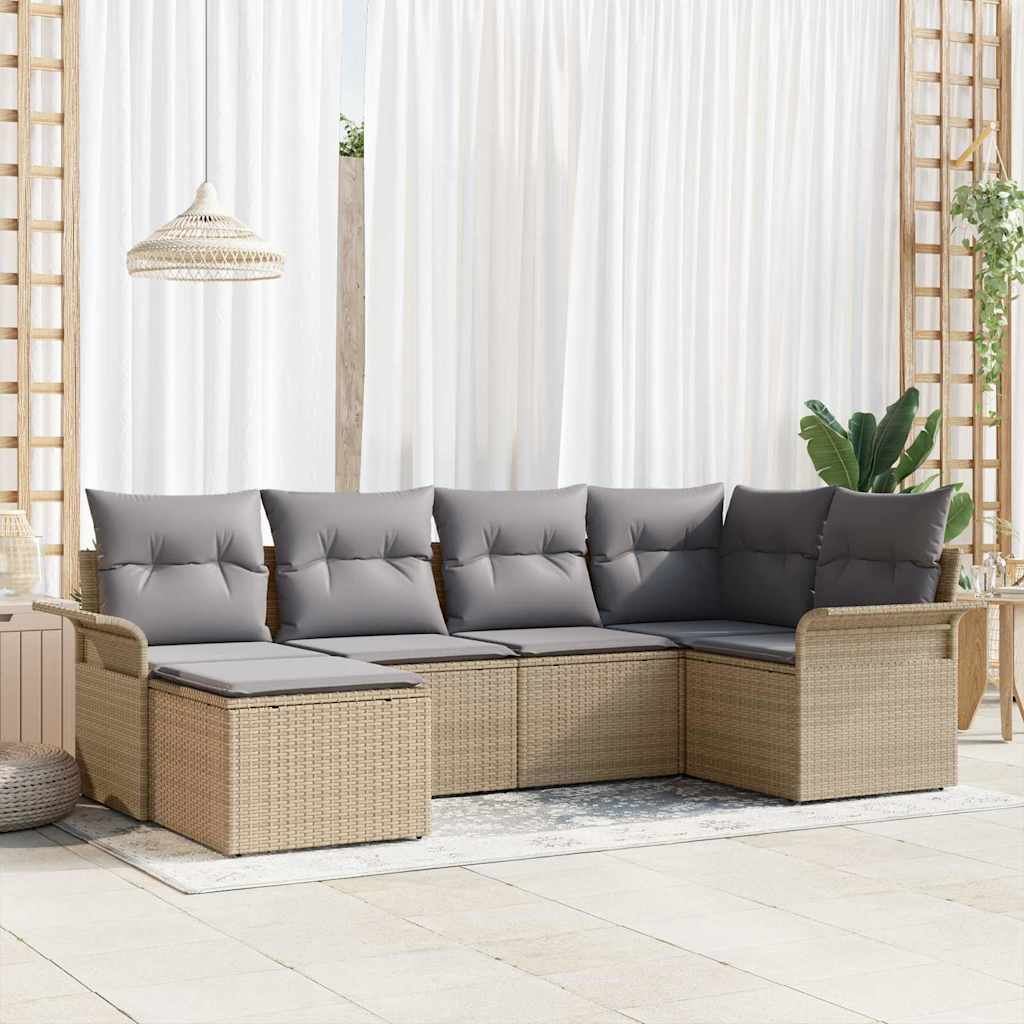 Conjunto de sofá de jardín 5 pcs Marrón ratán sintético