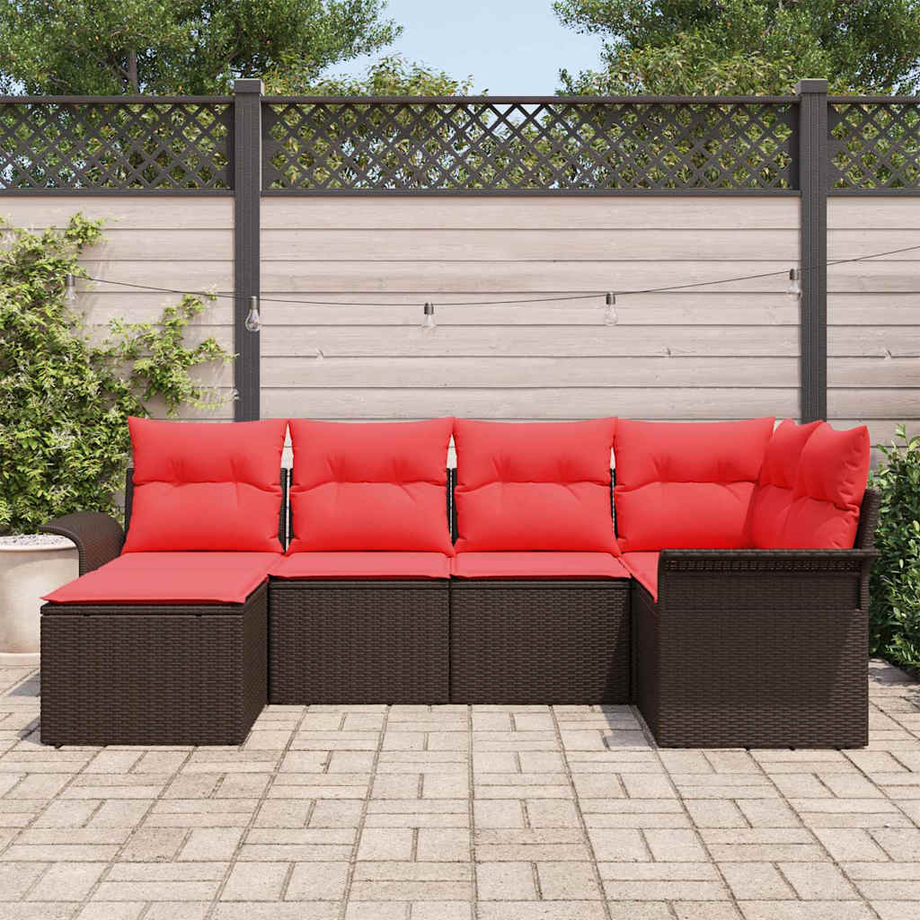 Conjunto de sofá de jardín 6 pcs Marrón ratán sintético