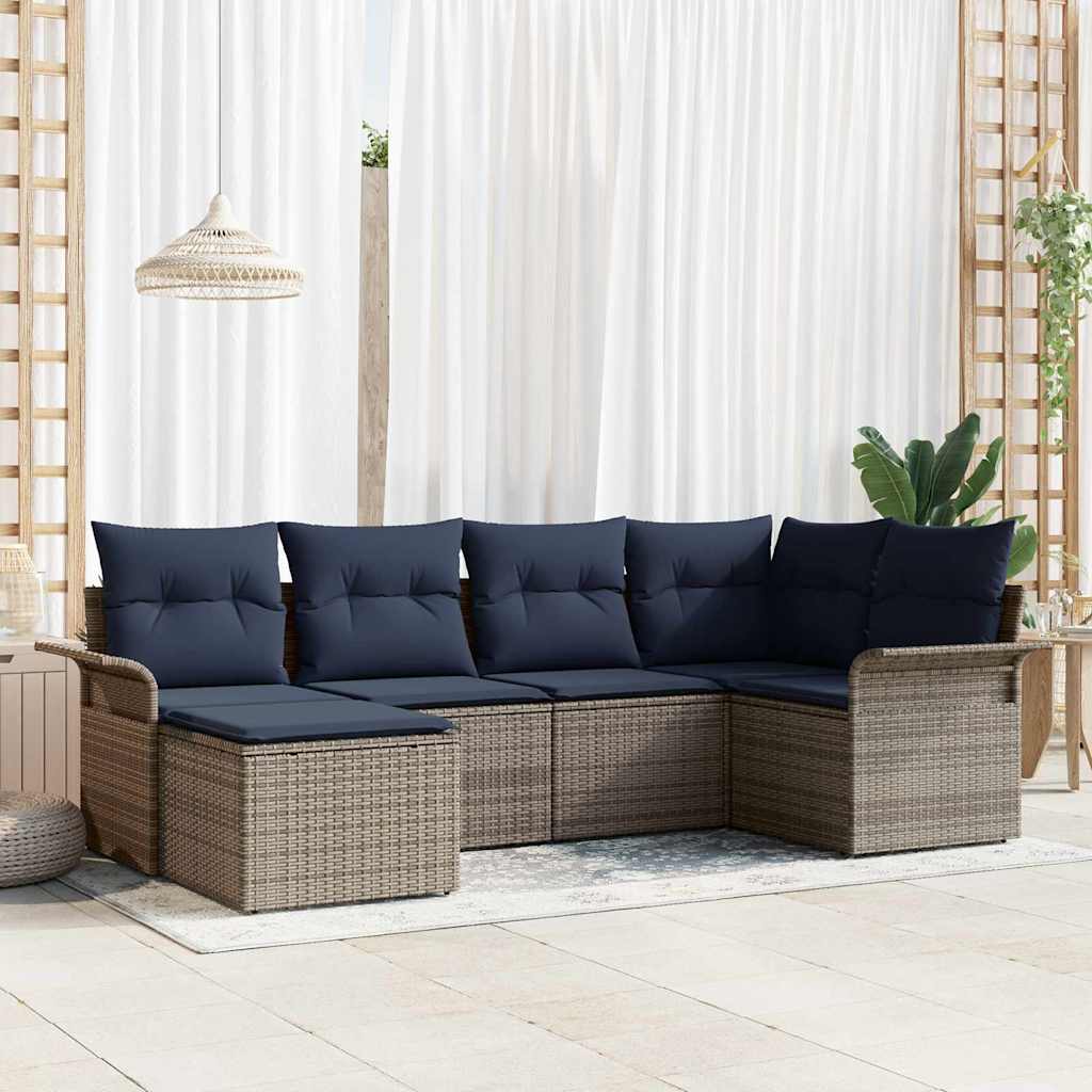 Conjunto de sofá de jardín 6 pcs Marrón ratán sintético