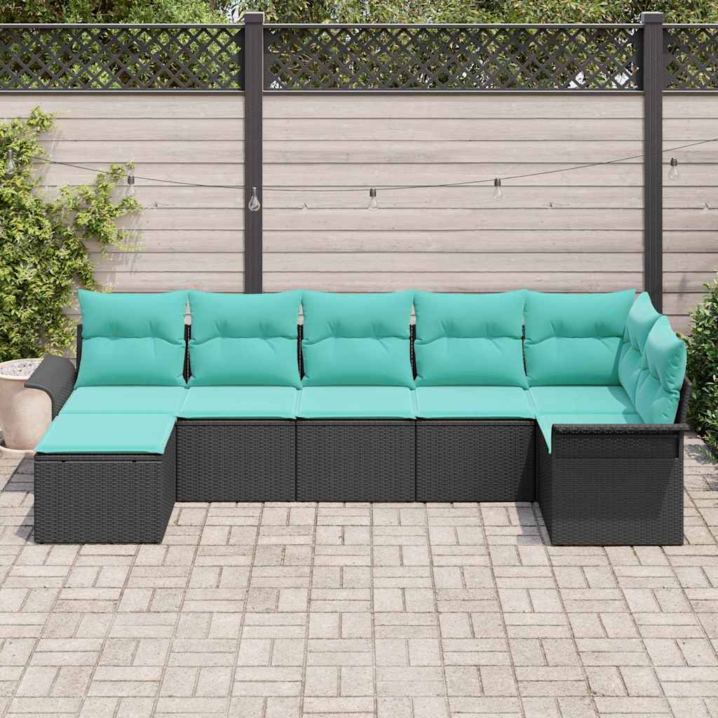 Conjunto de sofá de jardín 7 pcs Negro ratán sintético