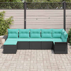 Conjunto de sofá de jardín 7 pcs Negro ratán sintético